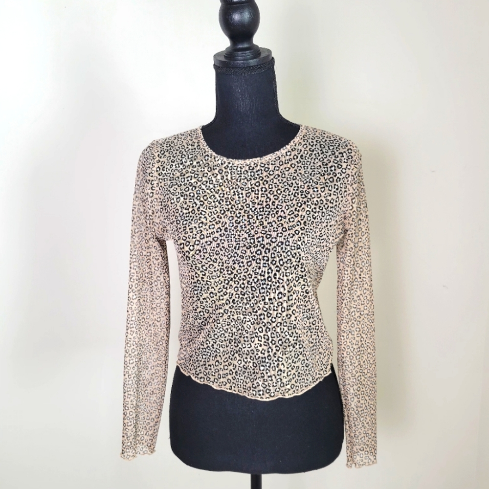 Altar'd State Shirt Womens Medium M Sheer Cropped Animal Print Layering Mesh Top